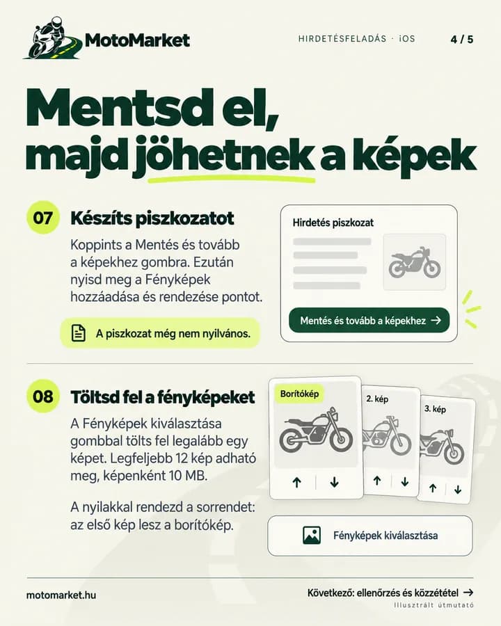 MotoMarket iPhone app: mentés és fényképek hozzáadása