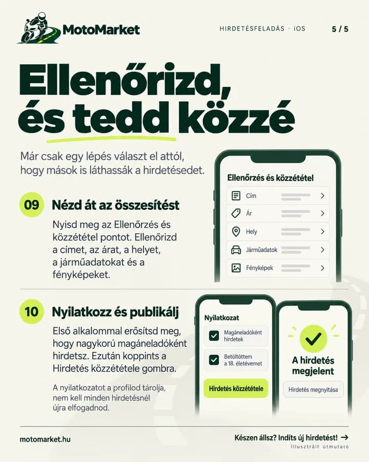 MotoMarket iPhone app: ellenőrzés és közzététel